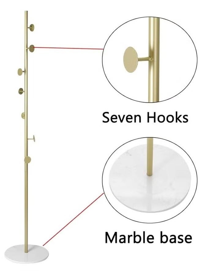 بيوينتي حامل معاطف قائم بذاته بقاعدة رخامية، شجرة معدنية متينة للثياب مزودة بـ 7 خطاطيف دائرية متدرجة، لحمل المعاطف والقبعات والحقائب والأمتعة، لغرف النوم والمداخل - Image 2